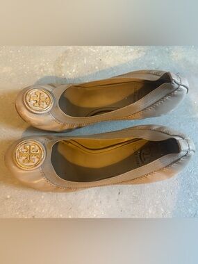 Tory Burch Leather Ballet wedges with Gold Logo